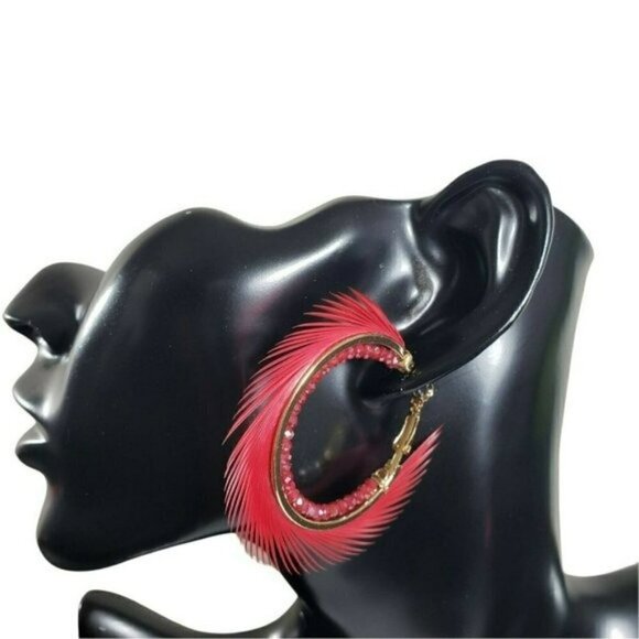 Fashion Jewelry Red Wine Fine Fringed with Rondelle Beads Hoop Boho Earrings - Picture 1 of 7
